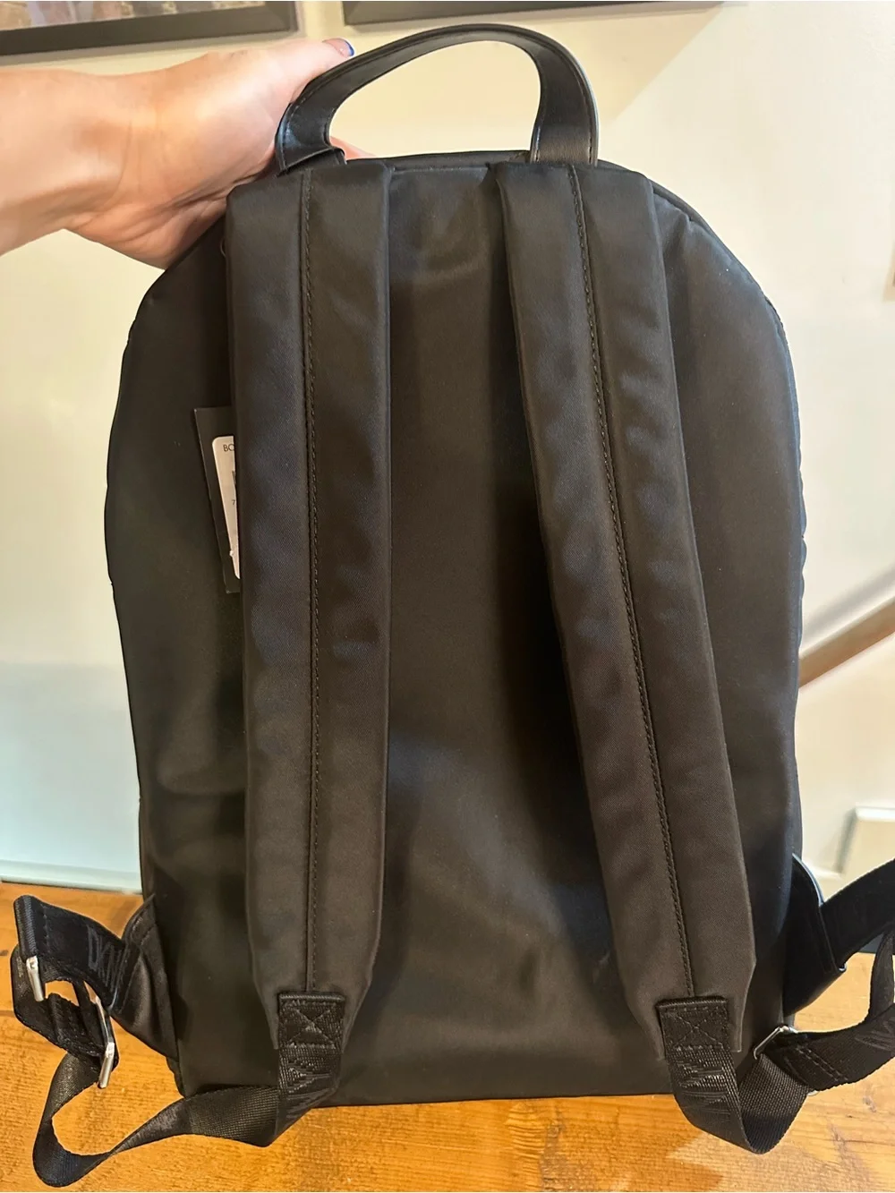 DKNY Black Quilted Nylon Backpack with Mini Pouch Charm